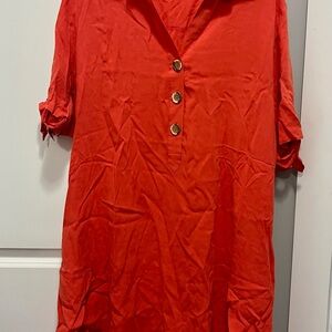 Women's Red/Orange Button-Up Top